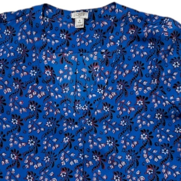 J.Crew Petite Ditsy Floral Print V-Neck Pop-Over Blouse Button Cuffs Peasant - Picture 9 of 9